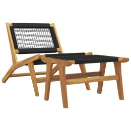 VidaXL Krzesło ogrodowe z podnóżkiem, drewno tekowe i poliester