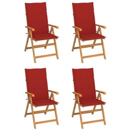  Krzesła ogrodowe 4 szt. czerwone poduszki drewno tekowe