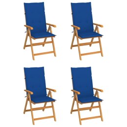  Krzesła ogrodowe 4 szt. kobaltowe poduszki drewno tekowe