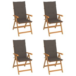  Krzesła ogrodowe 4 szt. poduszki taupe drewno tekowe