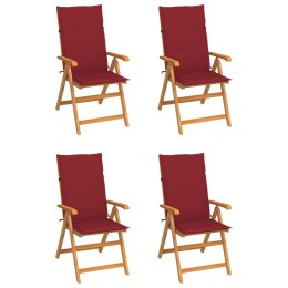  Krzesła ogrodowe 4 szt. winnoczerwone poduszki drewno tekowe