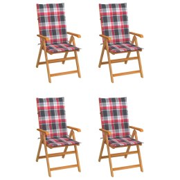  Krzesła ogrodowe 4 szt. z poduszkami w czerwoną kratkę tek