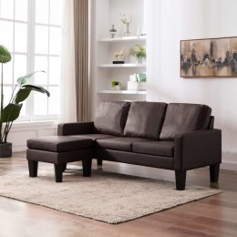  3-osobowa sofa z podnóżkiem brązowa sztuczna skóra