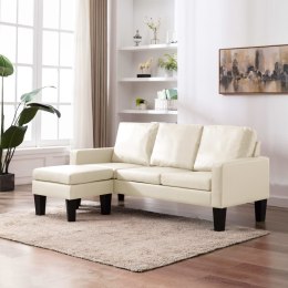  3-osobowa sofa z podnóżkiem kremowa sztuczna skóra
