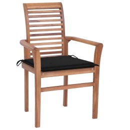  Krzesła stołowe z czarnymi poduszkami 6 szt. drewno tekowe