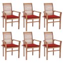  Krzesła stołowe z czerwonymi poduszkami 6 szt. drewno tekowe