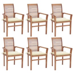  Krzesła stołowe z kremowymi poduszkami 6 szt. drewno tekowe