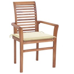  Krzesła stołowe z kremowymi poduszkami 6 szt. drewno tekowe
