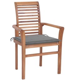  Krzesła stołowe z szarymi poduszkami 6 szt. drewno tekowe