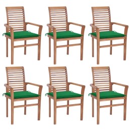  Krzesła stołowe z zielonymi poduszkami 6 szt. drewno tekowe
