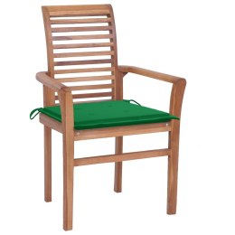  Krzesła stołowe z zielonymi poduszkami 6 szt. drewno tekowe