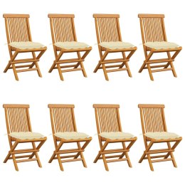  Krzesła ogrodowe z kremowymi poduszkami 8 szt. drewno tekowe