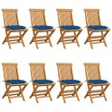  Krzesła ogrodowe z niebieskimi poduszkami 8 szt. tekowe