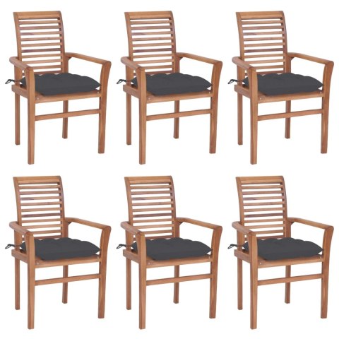  Krzesła stołowe z antracytowymi poduszkami 6 szt. tekowe