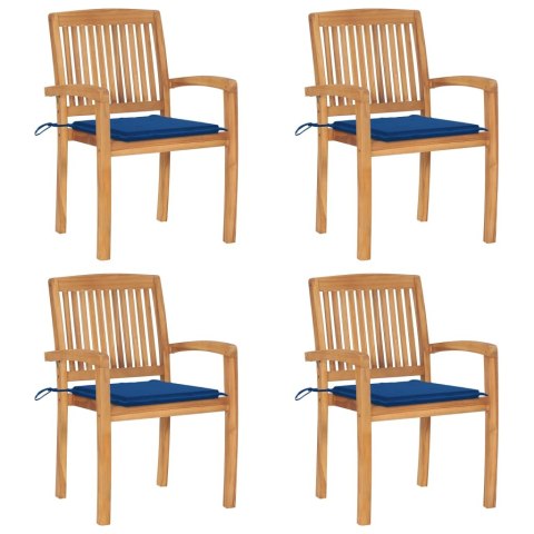  Sztaplowane krzesła ogrodowe z poduszkami 4 szt. tekowe