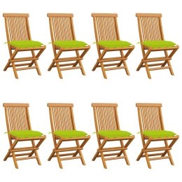  Krzesła ogrodowe z jasnozielonymi poduszkami 8 szt. tekowe