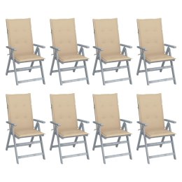  Rozkładane krzesła ogrodowe z poduszkami 8 szt. lita akacja