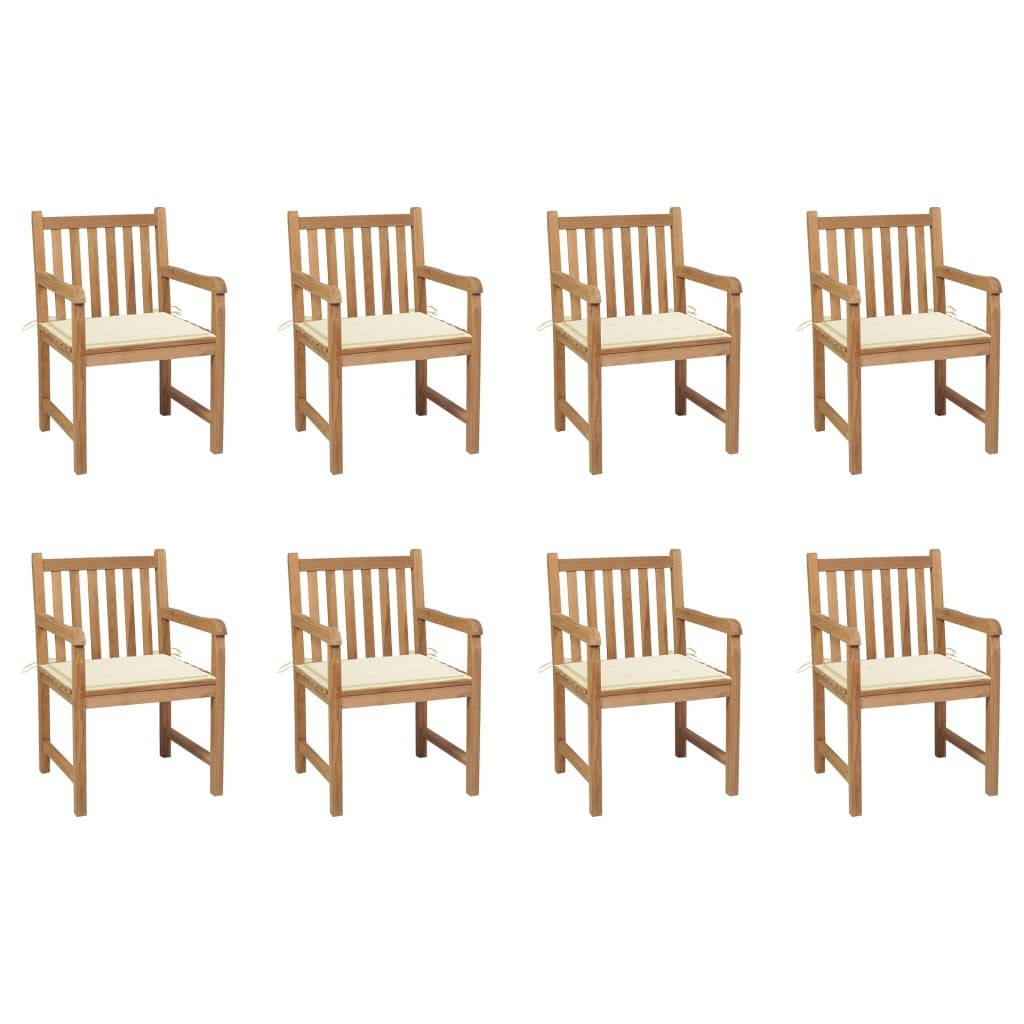  Krzesła ogrodowe 8 szt. z kremowymi poduszkami drewno tekowe
