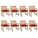  Krzesła ogrodowe z czerwonymi poduszkami 8 szt. drewno tekowe