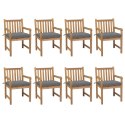  Krzesła ogrodowe z szarymi poduszkami 8 szt. drewno tekowe