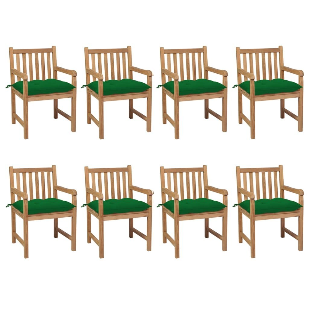  Krzesła ogrodowe z zielonymi poduszkami 8 szt. drewno tekowe