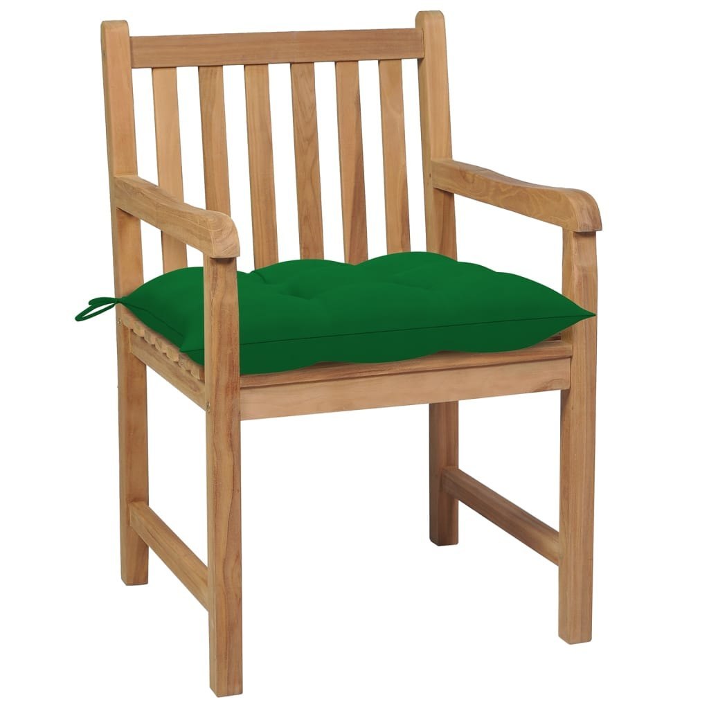  Krzesła ogrodowe z zielonymi poduszkami 8 szt. drewno tekowe