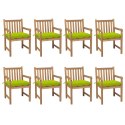  Krzesła ogrodowe z jasnozielonymi poduszkami 8 szt. tekowe