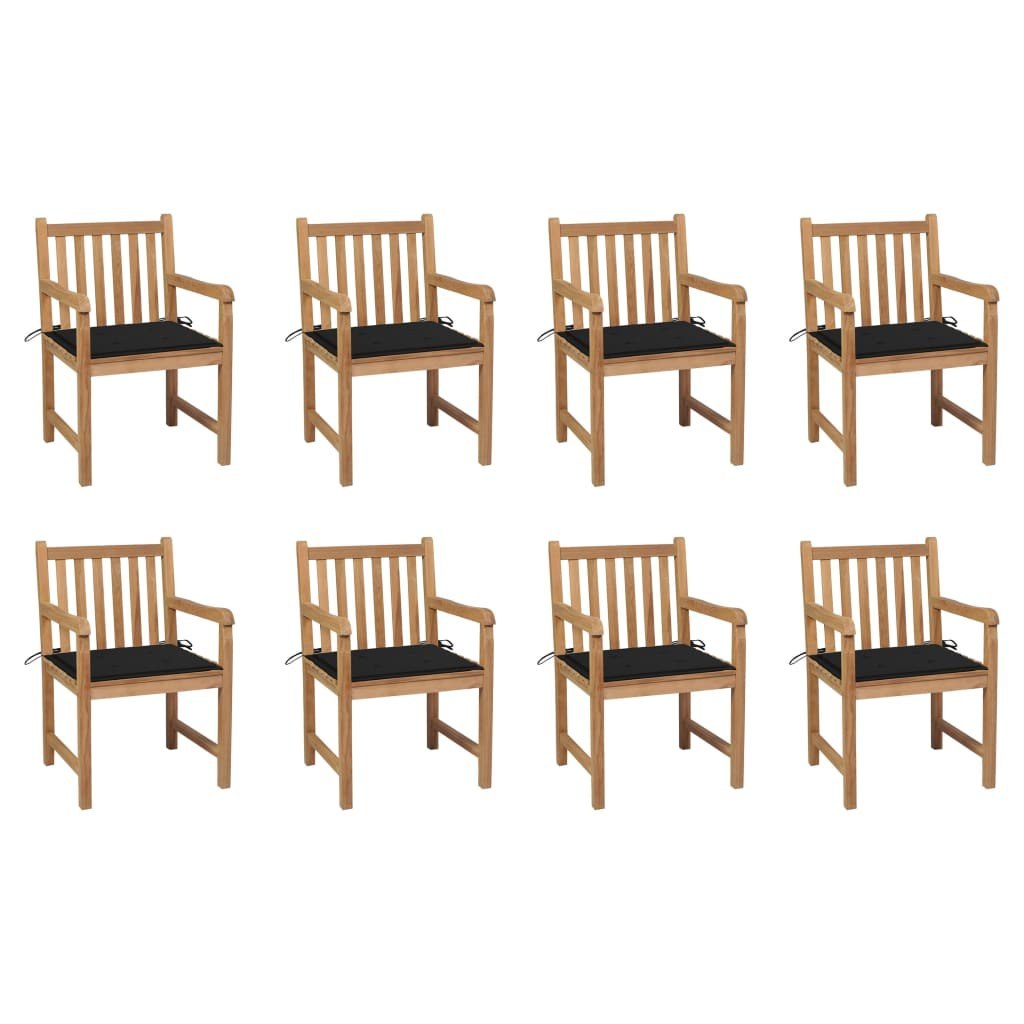  Krzesła ogrodowe 8 szt. czarne poduszki drewno tekowe