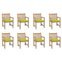  Krzesła ogrodowe 8 szt. z jasnozielonymi poduszkami tekowe