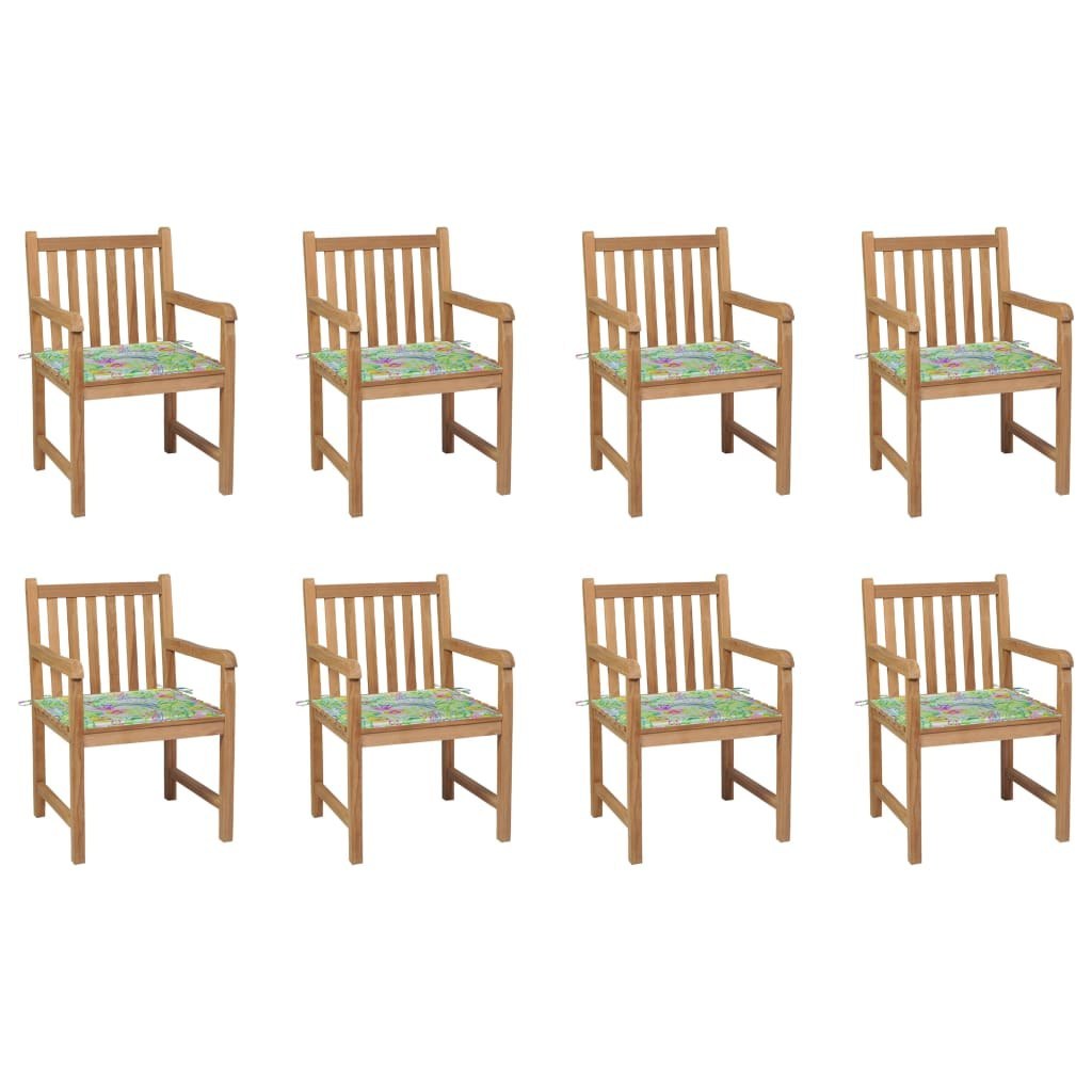  Krzesła ogrodowe 8 szt. z poduszkami w liście drewno tekowe