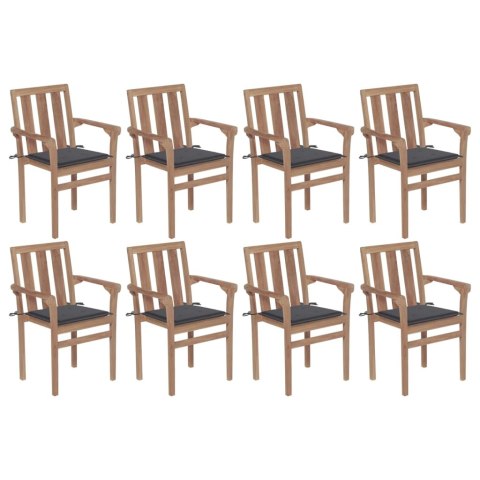  Sztaplowane krzesła ogrodowe z poduszkami 8 szt. drewno tekowe