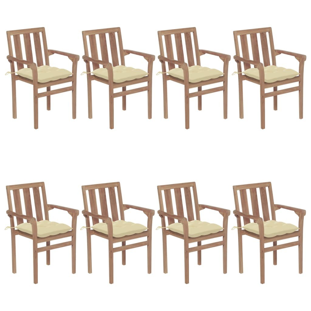  Sztaplowane krzesła ogrodowe z poduszkami 8 szt. tekowe
