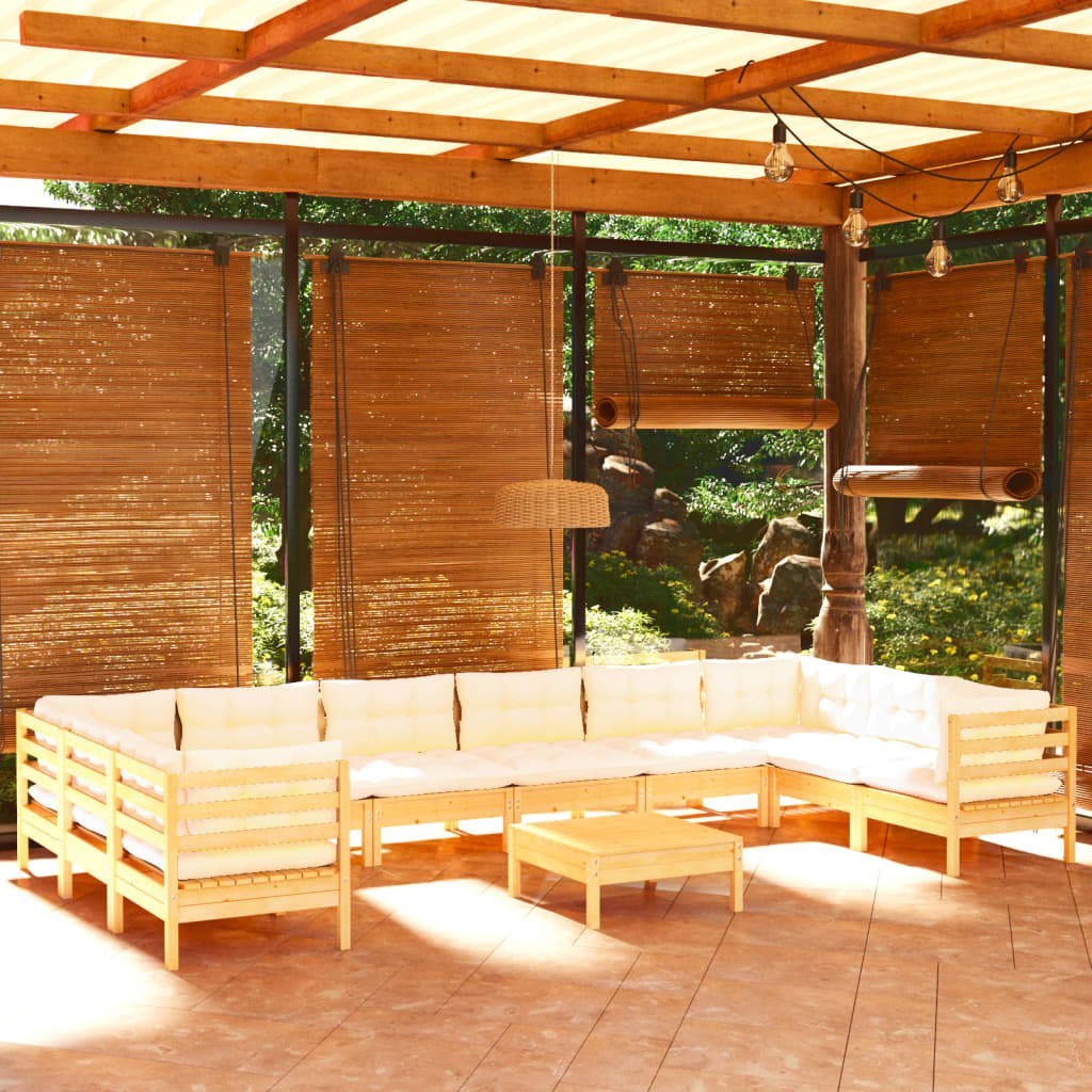  11-cz. zestaw wypoczynkowy do ogrodu kremowe poduszki sosnowy