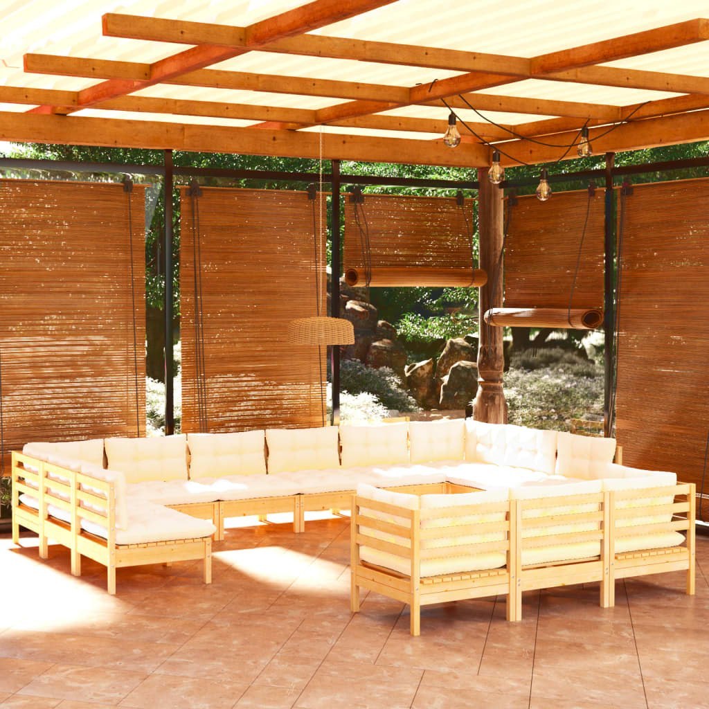  13-cz. zestaw wypoczynkowy do ogrodu kremowe poduszki sosnowy