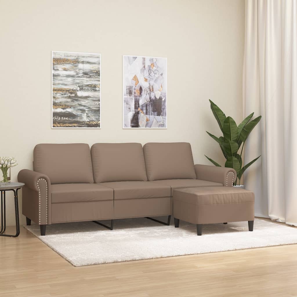  3-osobowa sofa z podnóżkiem cappuccino 180 cm sztuczna skóra