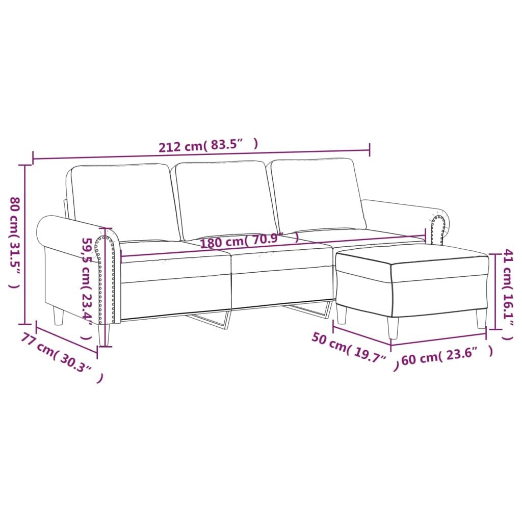  3-osobowa sofa z podnóżkiem czarna 180 cm sztuczna skóra