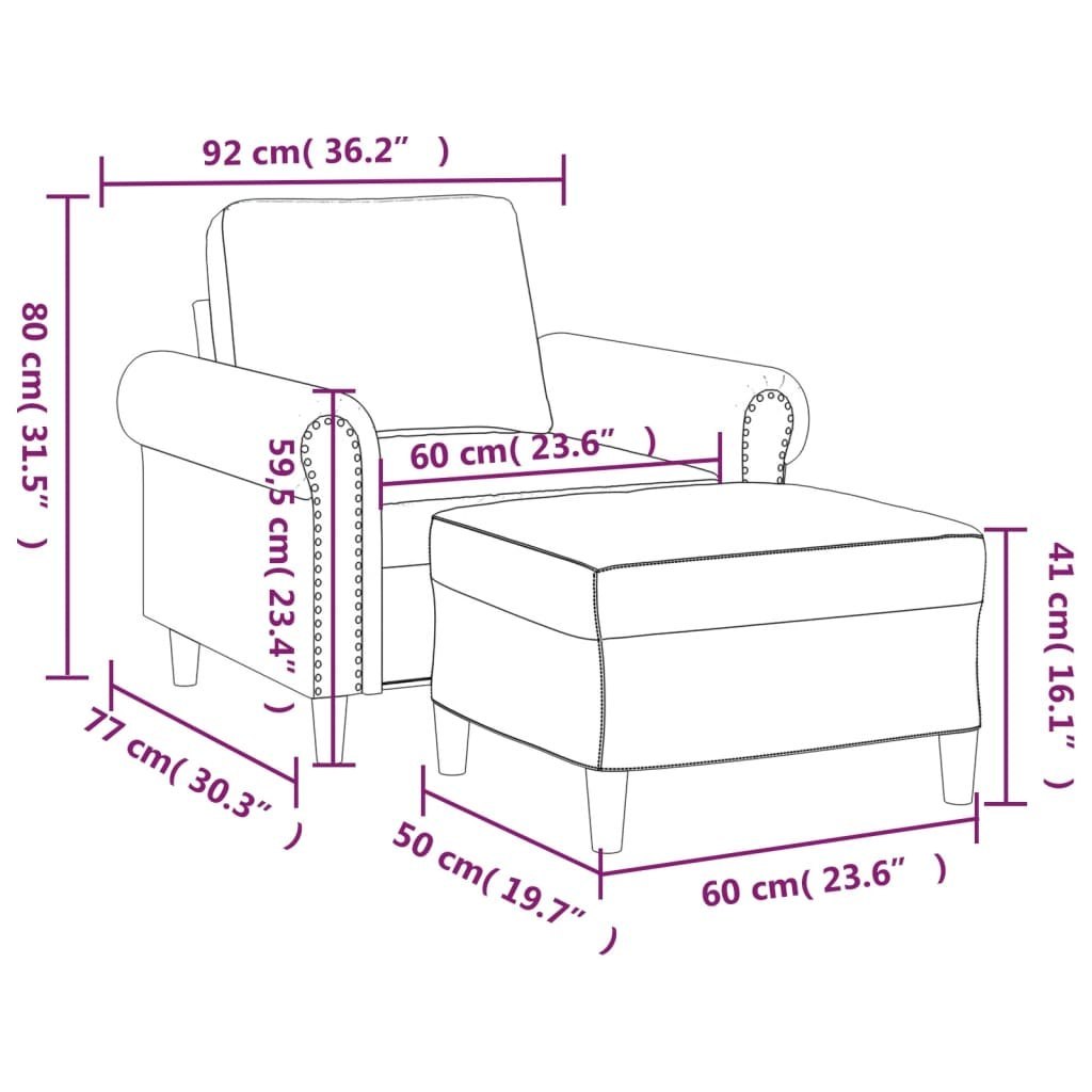  Fotel z podnóżkiem czarny 60 cm obity aksamit