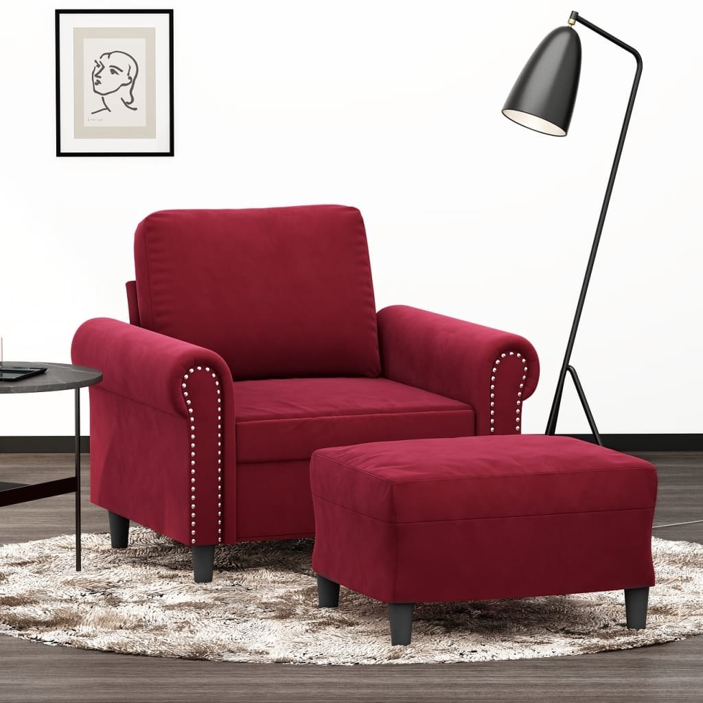  Fotel z podnóżkiem winna czerwień 60 cm obity aksamit