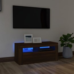  Szafka pod TV z oświetleniem LED brązowy dąb 90x35x40 cm