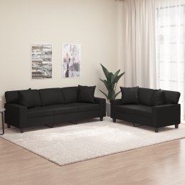  2-cz. zestaw sof z poduszkami czarny sztuczna skóra