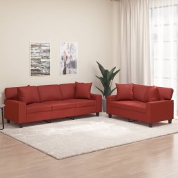  2-cz. zestaw sof z poduszkami winna czerwień sztuczna skóra