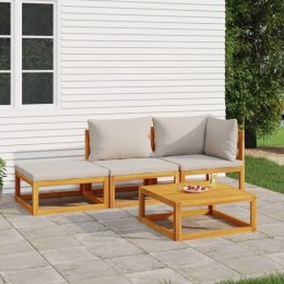  4-cz. ogrodowy zestaw wypoczynkowy jasnoszare poduszki drewno