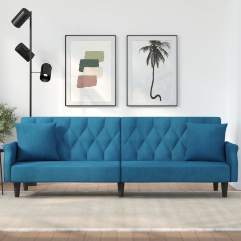  Rozkładana kanapa z podłokietnikami niebieska aksamitna