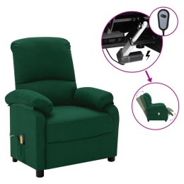 VidaXL Elektryczny, rozkładany fotel masujący, ciemnozielony, tkanina