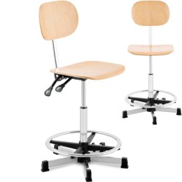 Krzesło robocze warsztatowe z oparciem podnóżkiem ze sklejki CHROM do 120 kg 550-800 mm