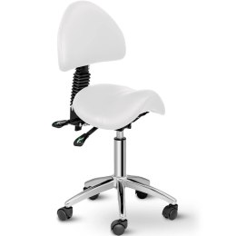 Krzesło kosmetyczne siodłowe z oparciem obrotowe regulowane BERLIN - białe