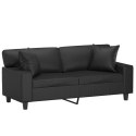  2-osobowa sofa z poduszkami, czarna, 140 cm, sztuczna skóra