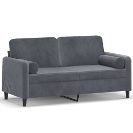  2-osobowa sofa z poduszkami, ciemnoszara, 140 cm, aksamit