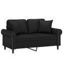  2-osobowa sofa z poduszkami, czarna, 120 cm, sztuczna skóra