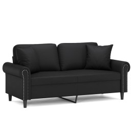  2-osobowa sofa z poduszkami, czarna, 140 cm, sztuczna skóra